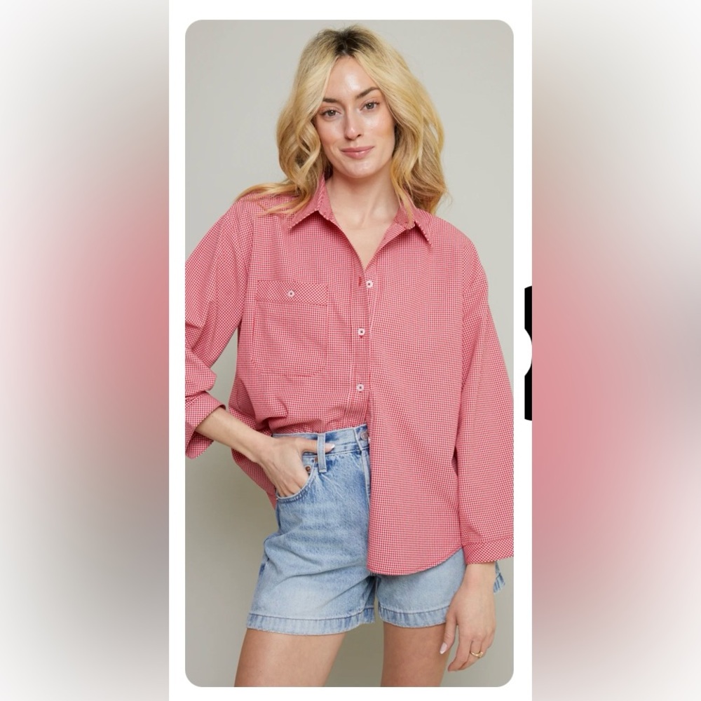 Mod Ref Red Gingham Oversized Button Down - image 1